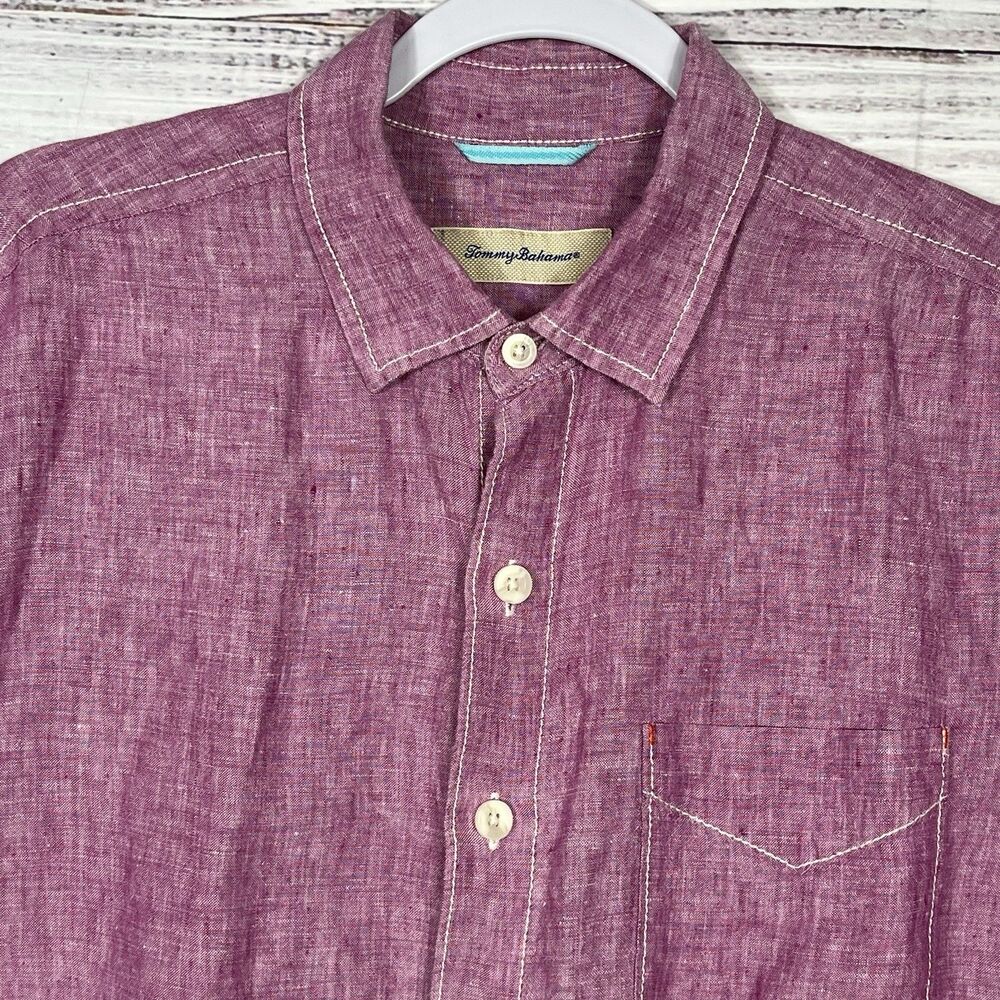 Tommy Bahama Shirt Relax Mens M Pink 100% Linen Short Sleeve Button Down Resort